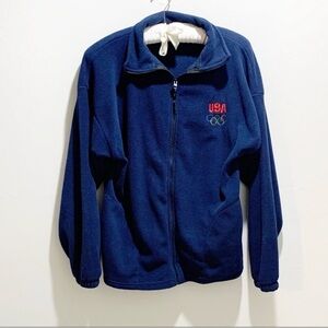 US Olympic Committee Jacket Large Navy blue Fleece Lined Lightweight Zip Close